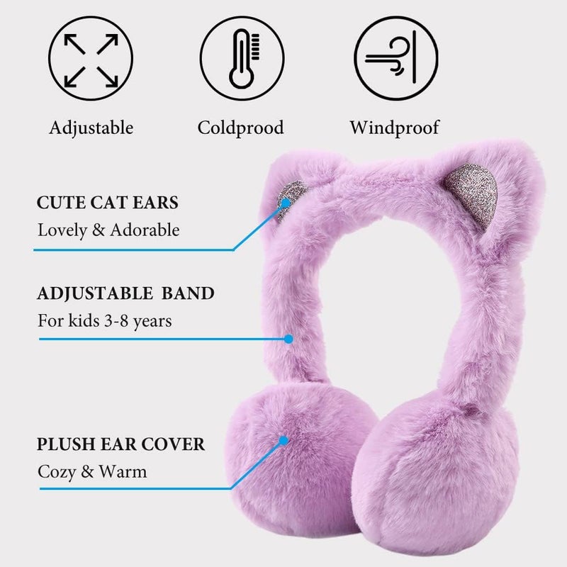 Peecabe Winter Kids Earmuffs Warm Girl Ear Muffs For Toddler Kid Children Earmuff with Cat Ears Girls Ear Warmer (Violet) - Image 2